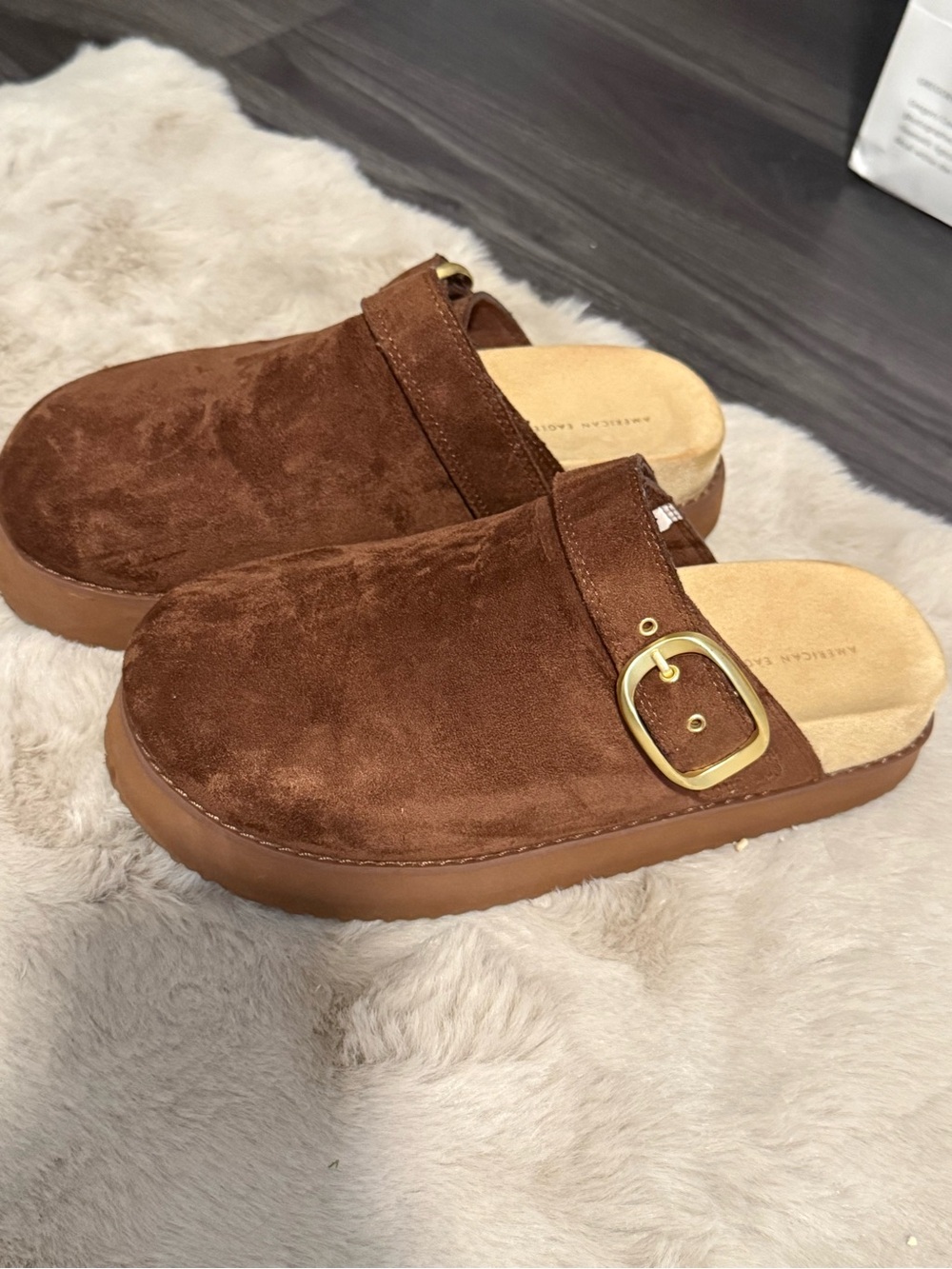 American eagle Women’s Suede Slip-On Clog with Buckle - Brown